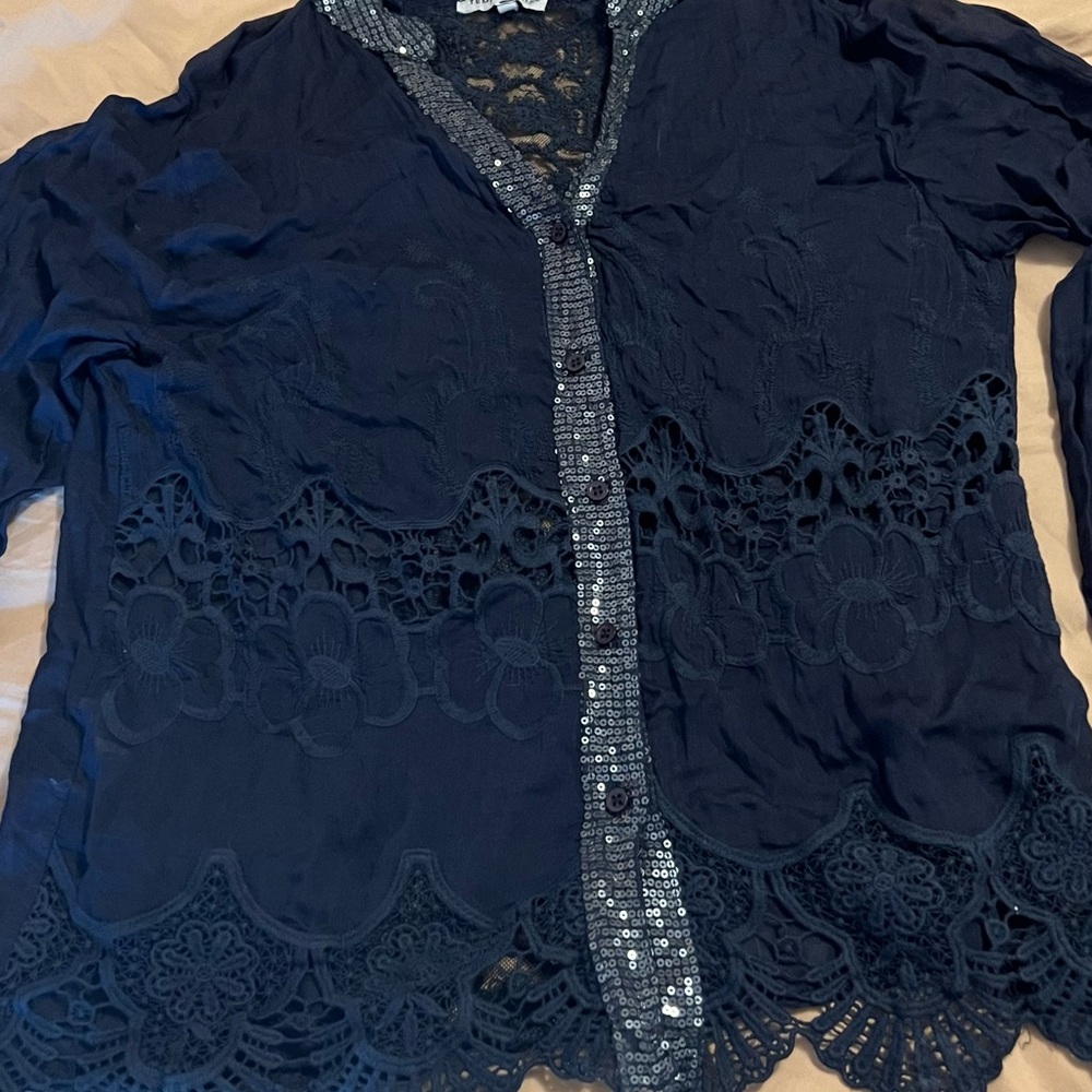 Elegant sequence long sleeve collar blouse